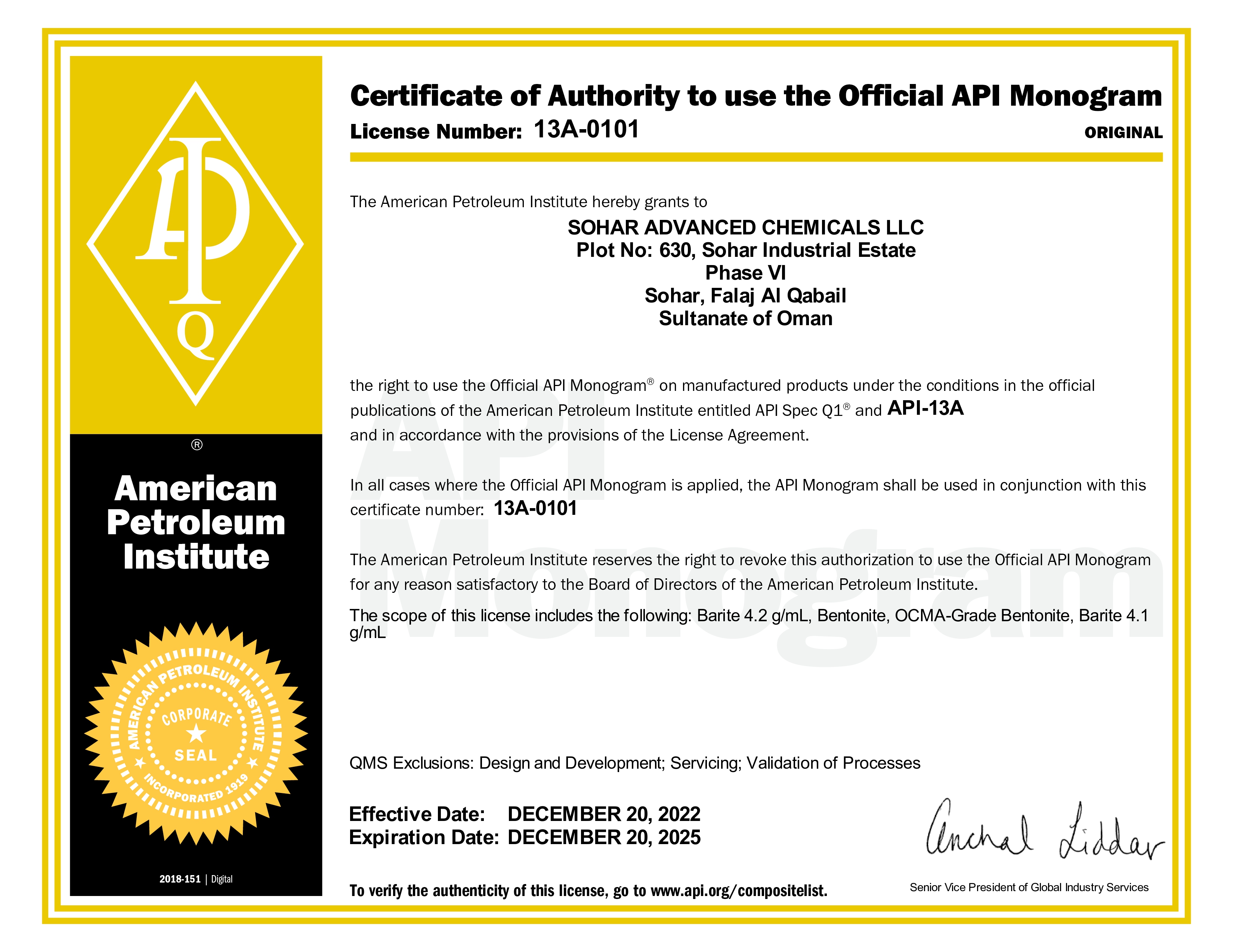 API 13A Certification